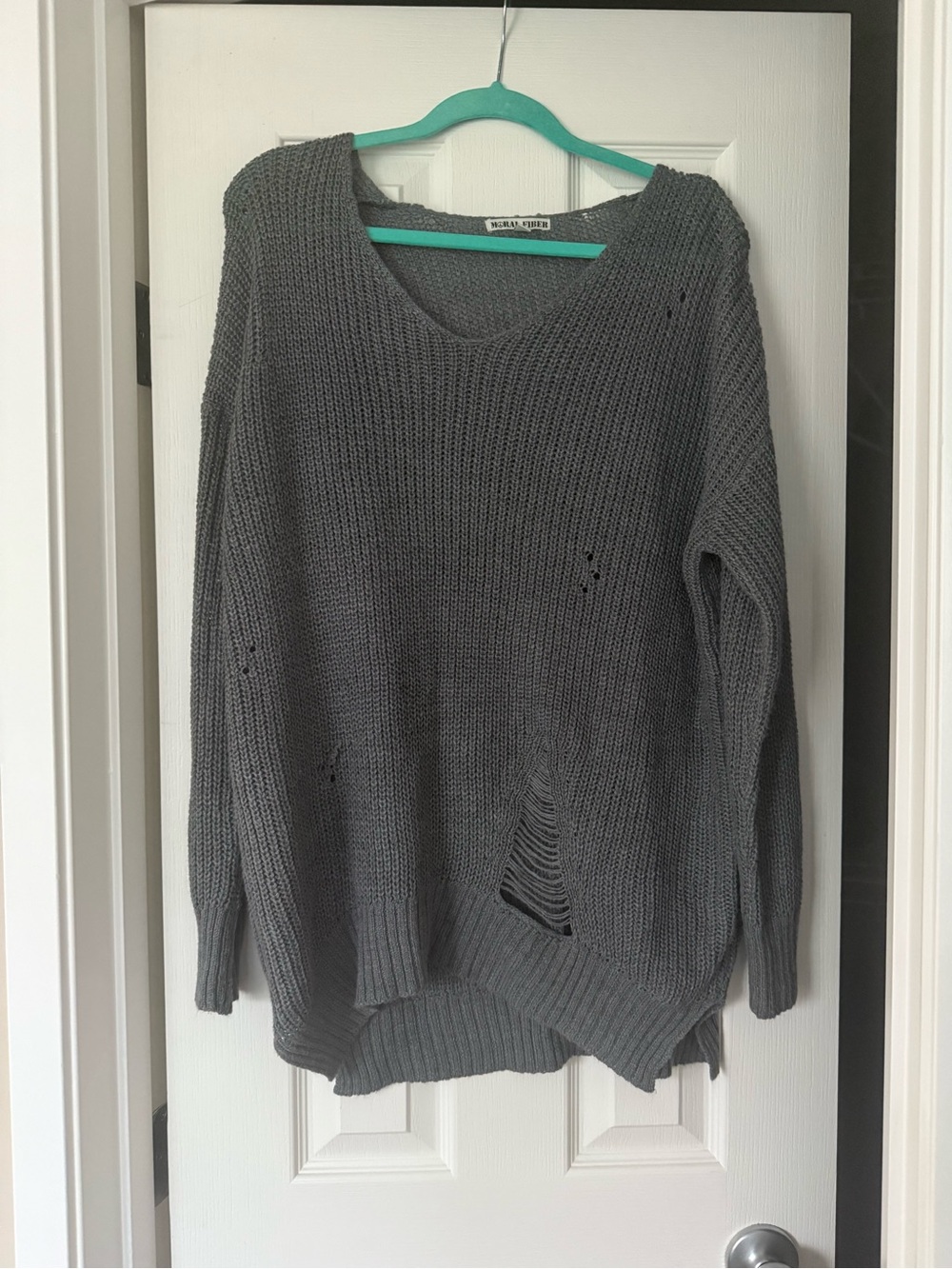 Moral Fiber Grey Distressed V-Neck Knit Sweater